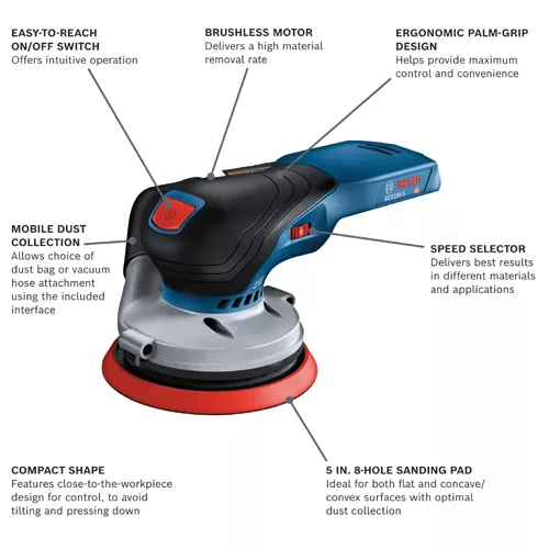 BOSCH GEX18V-5N, 18V 5" Random Orbit Sander (Bare Tool) - Image 2