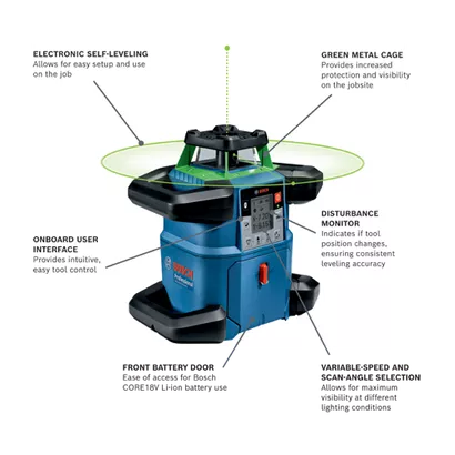 BOSCH GRL4000-90CHVGK, 18V REVOLVE4000 Connected Green-Beam Self-Leveling Horizontal/Vertical Rotary Laser Kit with (1) CORE18V® 4 Ah Advanced Power Battery - Image 2