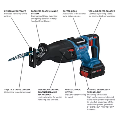 BOSCH GSA18V-110B14, 18V PROFACTOR Brushless Reciprocating Saw w/ (1) 8.0 Ah CORE Performance Battery - Image 2
