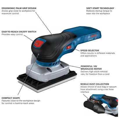 BOSCH GSS18V-40N, 18V Brushless 1/4-Sheet Orbital Finishing Sander (Bare Tool) - Image 2