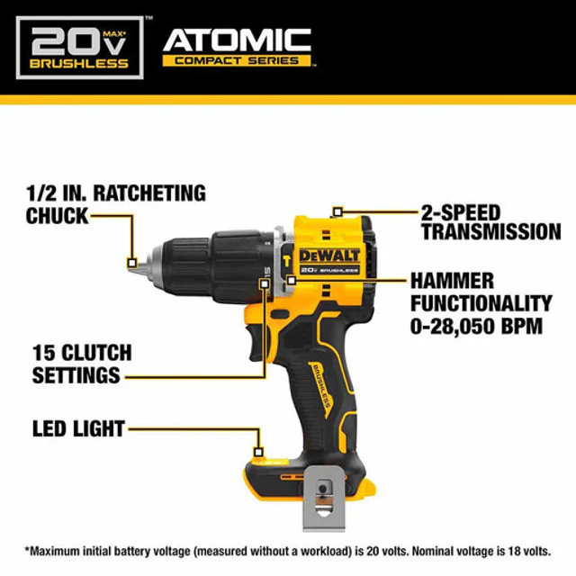 DEWALT DCD799B, ATOMIC COMPACT SERIES 20V MAX Brushless 1/2" Hammer Drill  (Tool Only) - Image 2
