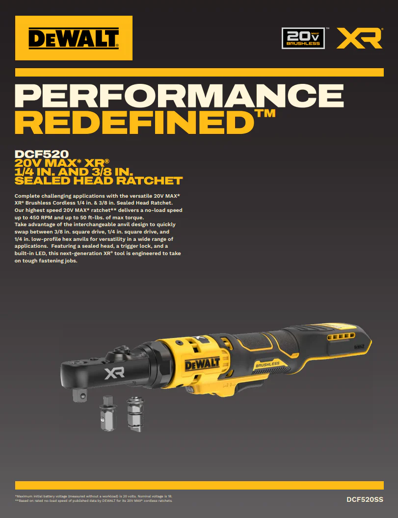 DEWALT DCF520B, 20V MAX* XR Brushless Cordless 3/8 in. & 1/4 in. Sealed Head Ratchet (Tool Only) - Image 7