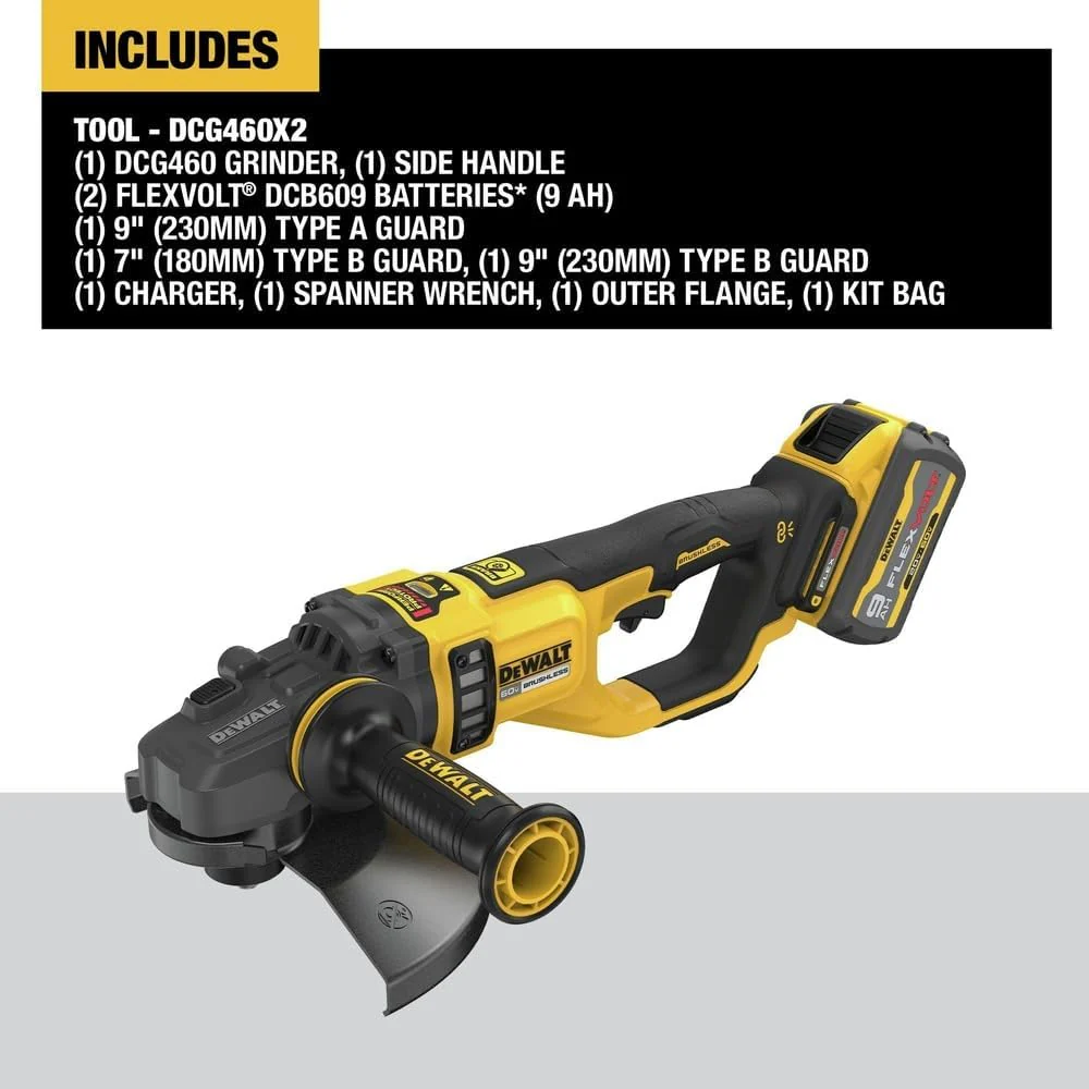 DEWALT DCG460X2, 60V Max 7 "-9" Large Angle Grinder Kit (9.0 Ah) - Image 2