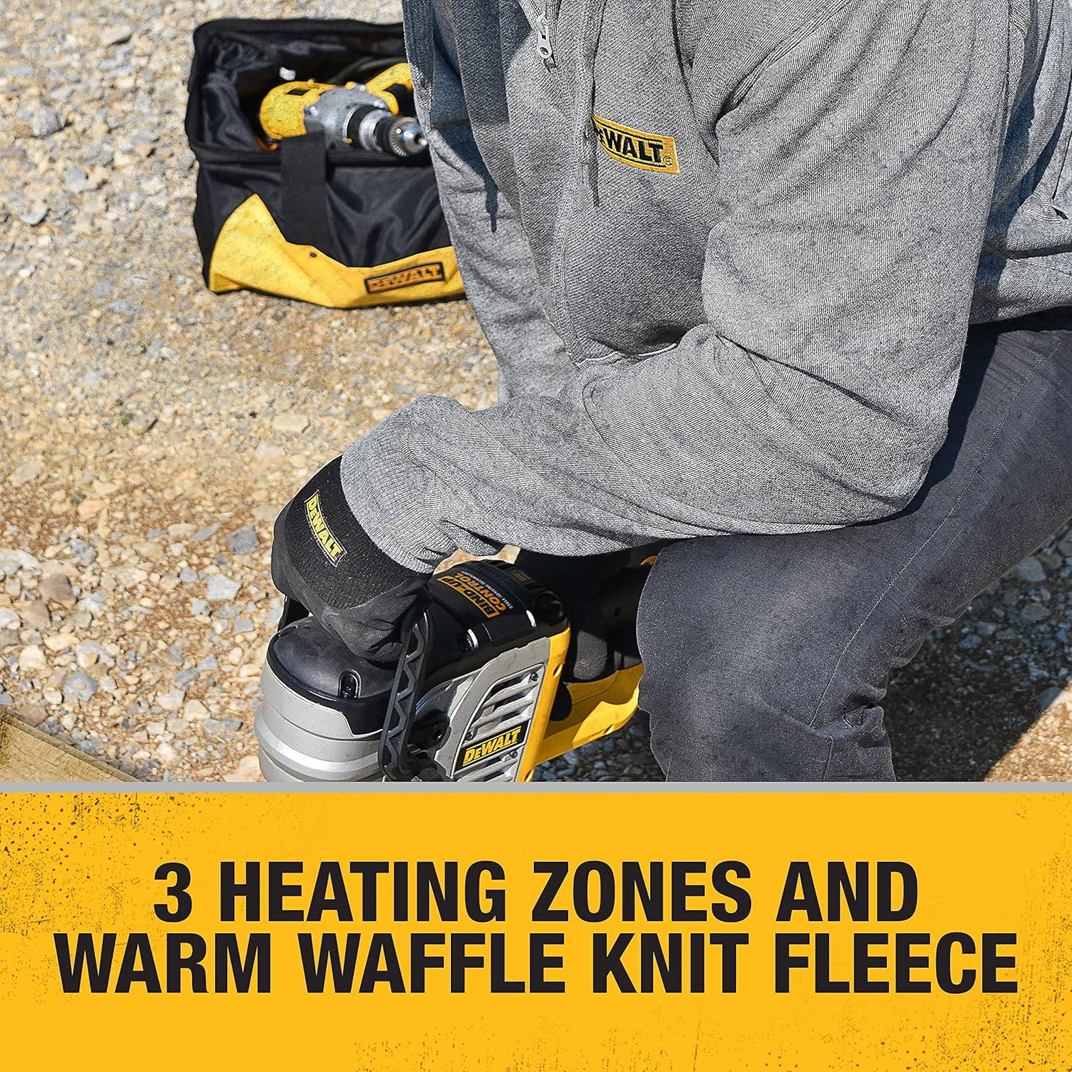 DEWALT DCHJ080 Men's Heated French Terry Cotton Hoodie Heather Gray - Image 10