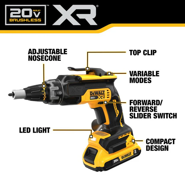 DEWALT DCK265D2, 20V MAX XR Brushless 2-Tool Drywall Screwgun & Cut-Out Tool 2x 2.0Ah Combo Kit - Image 3