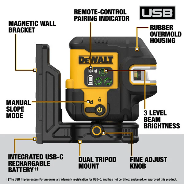 DEWALT DCLE14251GB, Rechargeable 5 Spot Combo Laser - Image 2