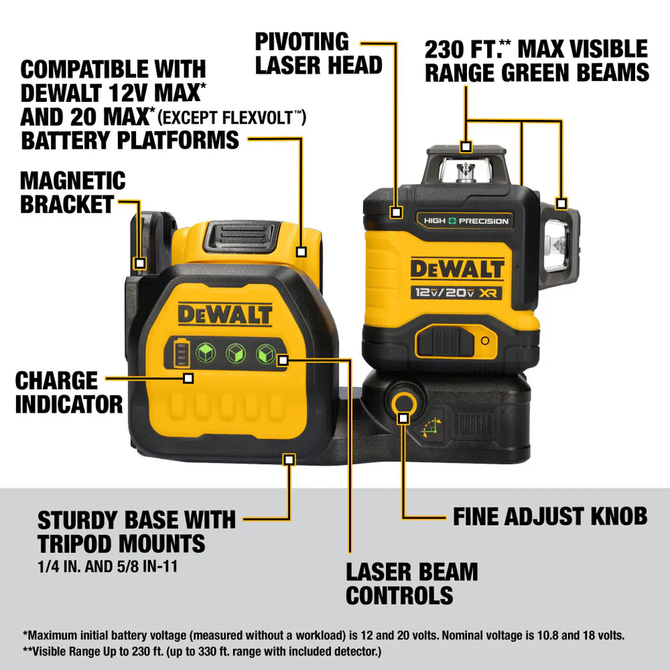 DEWALT DCLE34033D1, 20V Max XR 3 X 360° High Precision Green Laser - Image 4