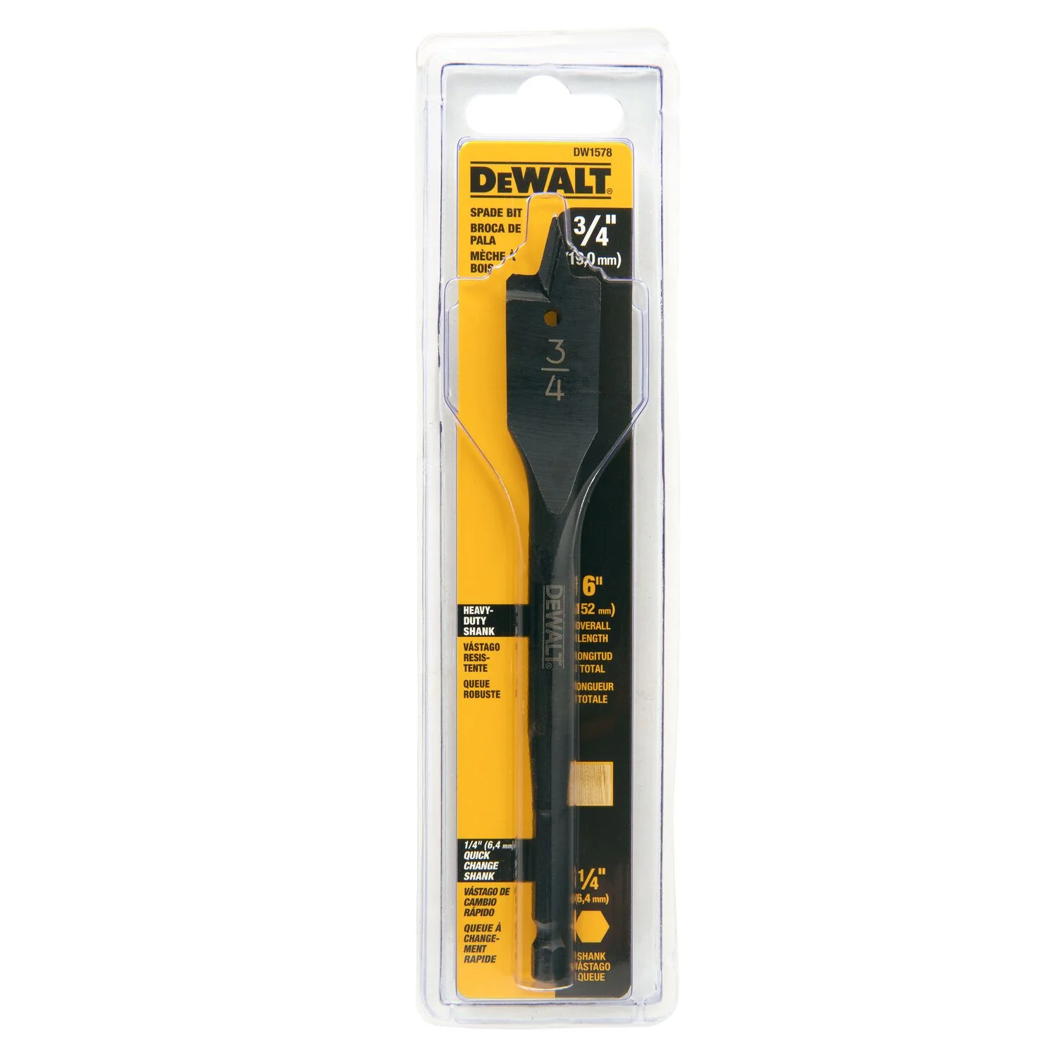DEWALT DW1578, 3/4'' x 6'' Heavy Duty Spade Bit - Image 2