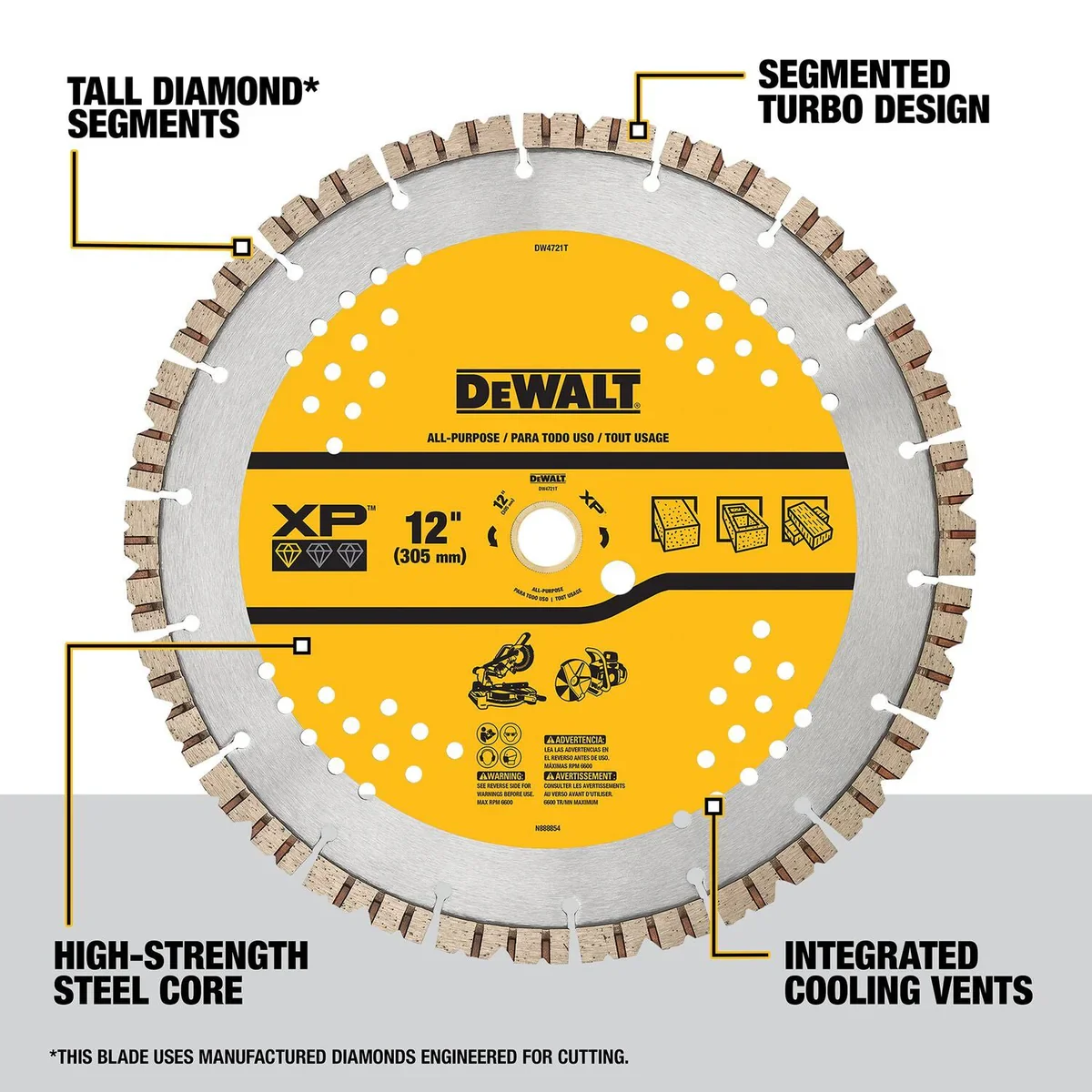 DEWALT DW4721T, 12" Segmented Rim Fast Cut Blade - Image 4