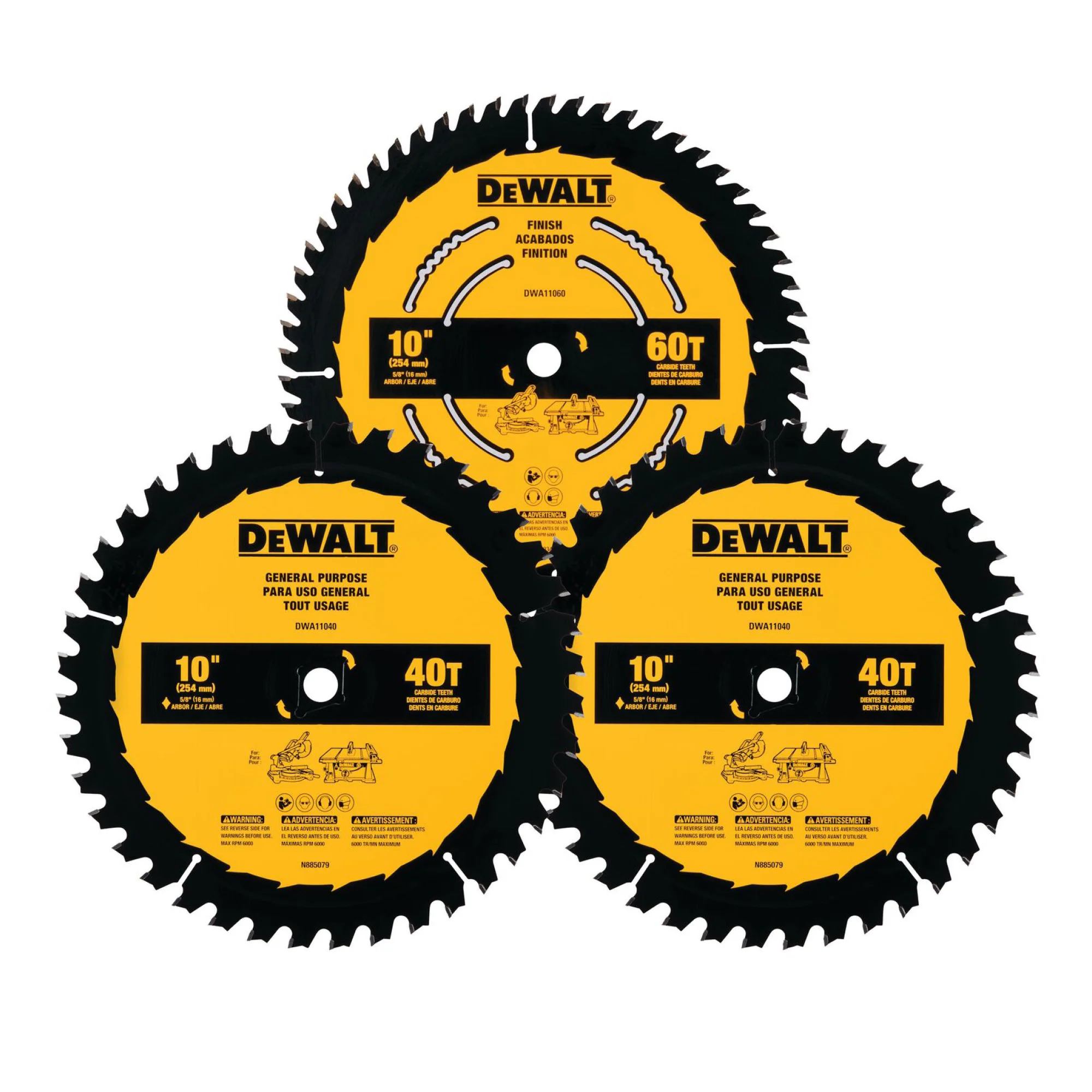 DEWALT DWA110CMB3,10 In 60t & 2 X  40t Saw Blade