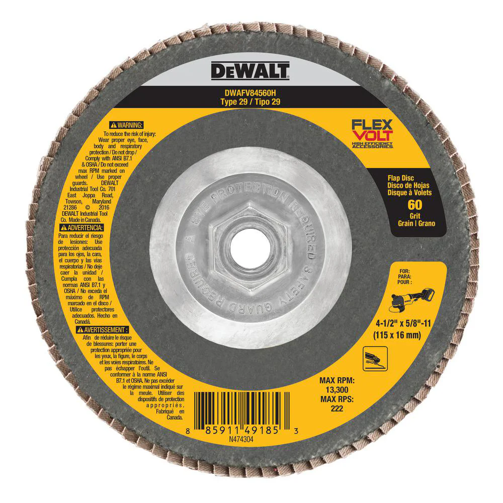 DEWALT DWAFV84560, 4-1/2'' x 7/8'' 60G T29 Flexvolt Flap Disc - Image 2