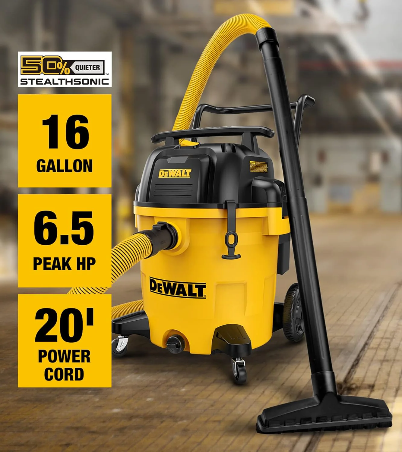 DEWALT DXV16PQTA, 16 Gallon STEALTHSONIC Ultra Quiet Poly Shop Vacuum Wet/Dry - Image 2