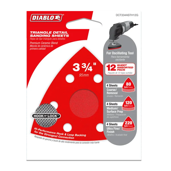 Diablo DCT318120H10G, 3-1/8" 120-Grit Hook & Lock™ Triangle Detail Sanding Sheets - Image 2