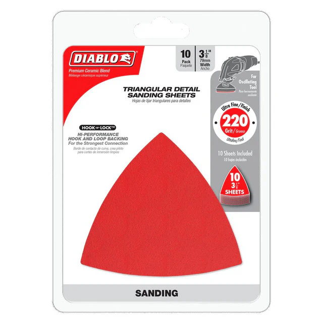 Diablo DCT318220H10G, 3-1/8" 220-Grit (Fine) Oscillating Detail Triangle Sanding Sheets 10 pack - Image 2