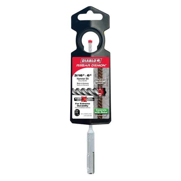 Diablo DMAPL4040, Rebar Demon™ SDS-Plus 4-Cutter Full Carbide Head Hammer Drill Bit 3/16" x 4" x 6" - Image 2