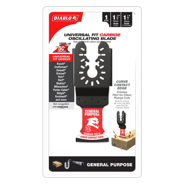 Diablo DOU125CGP, 1-1/4" AMPED™ Demo Demon™ Universal Fit Carbide Teeth Oscillating Blade for General Purpose Cuts - Image 2