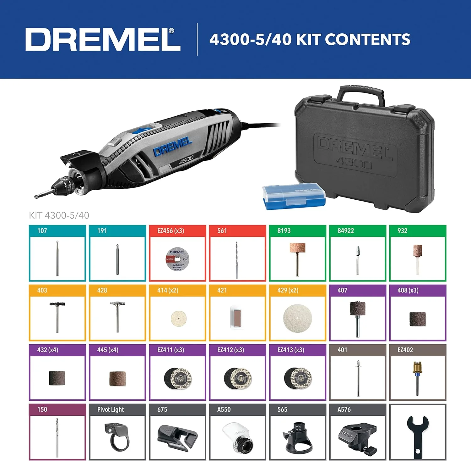 DREMEL 4300-5/40, High Performance Rotary Tool Kit with LED Light (5 Attachments, 40 Accessories) - Image 3