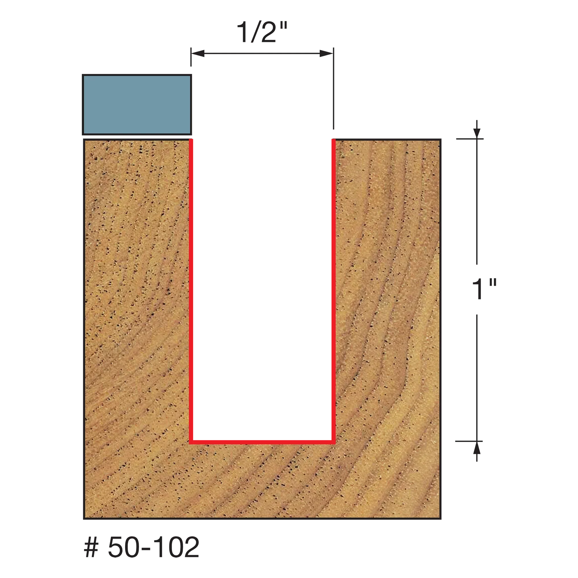 Freud 50-102, Carbide Router Bit - 1/2" x 1" x 2-5/8" OAL Bottom Bearing Flush Trim Bit (1/4" Shank) - Image 2