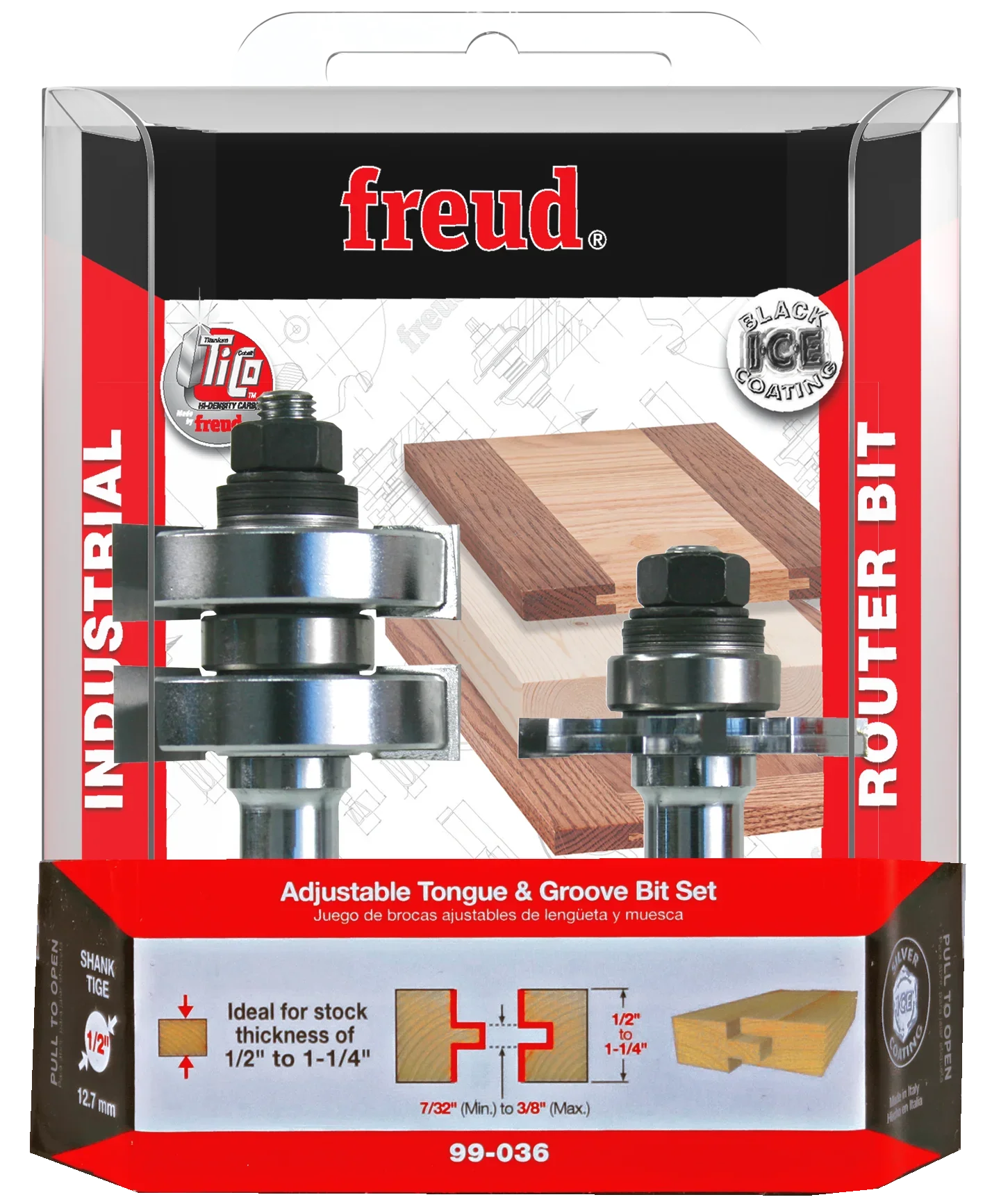 Freud 99-036, Carbide Router Bit - 1-3/4" Adjustable Tongue & Groove Bit Set (1/2" Shank) - Image 2