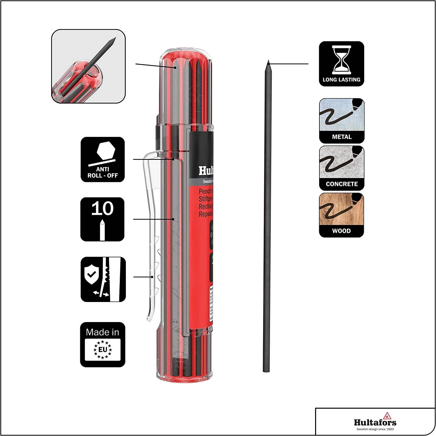Hultafors 650110, Dry Marker Refills HRD G - Graphite - Image 4