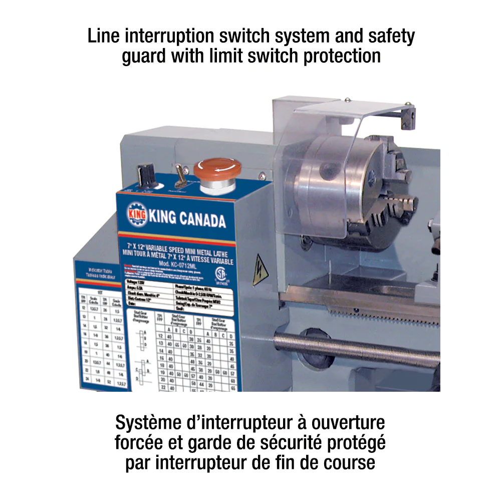 KING Canada KC-0712ML, 7" x 12" Variable Speed Mini Metal Lathe - Image 2