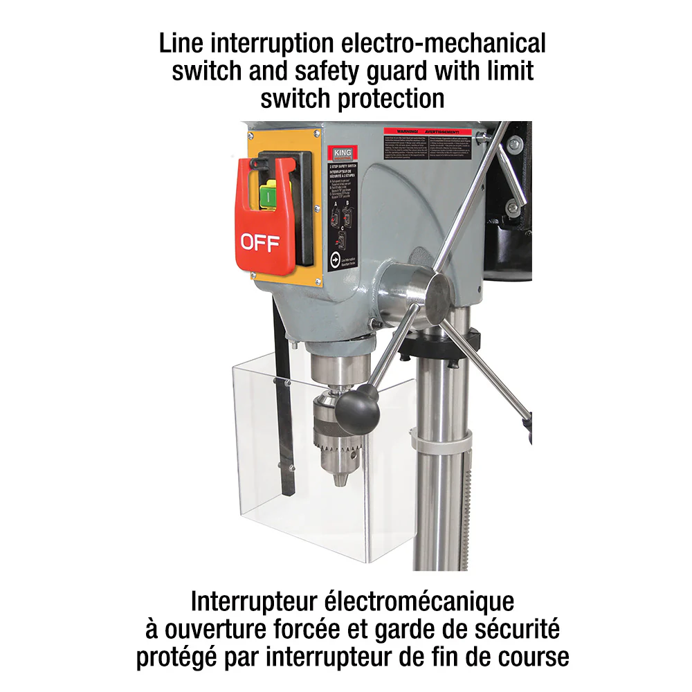 KING Canada KC-119FC-LS, 17" Long Stroke Drill Press with Safety Guard - Image 2