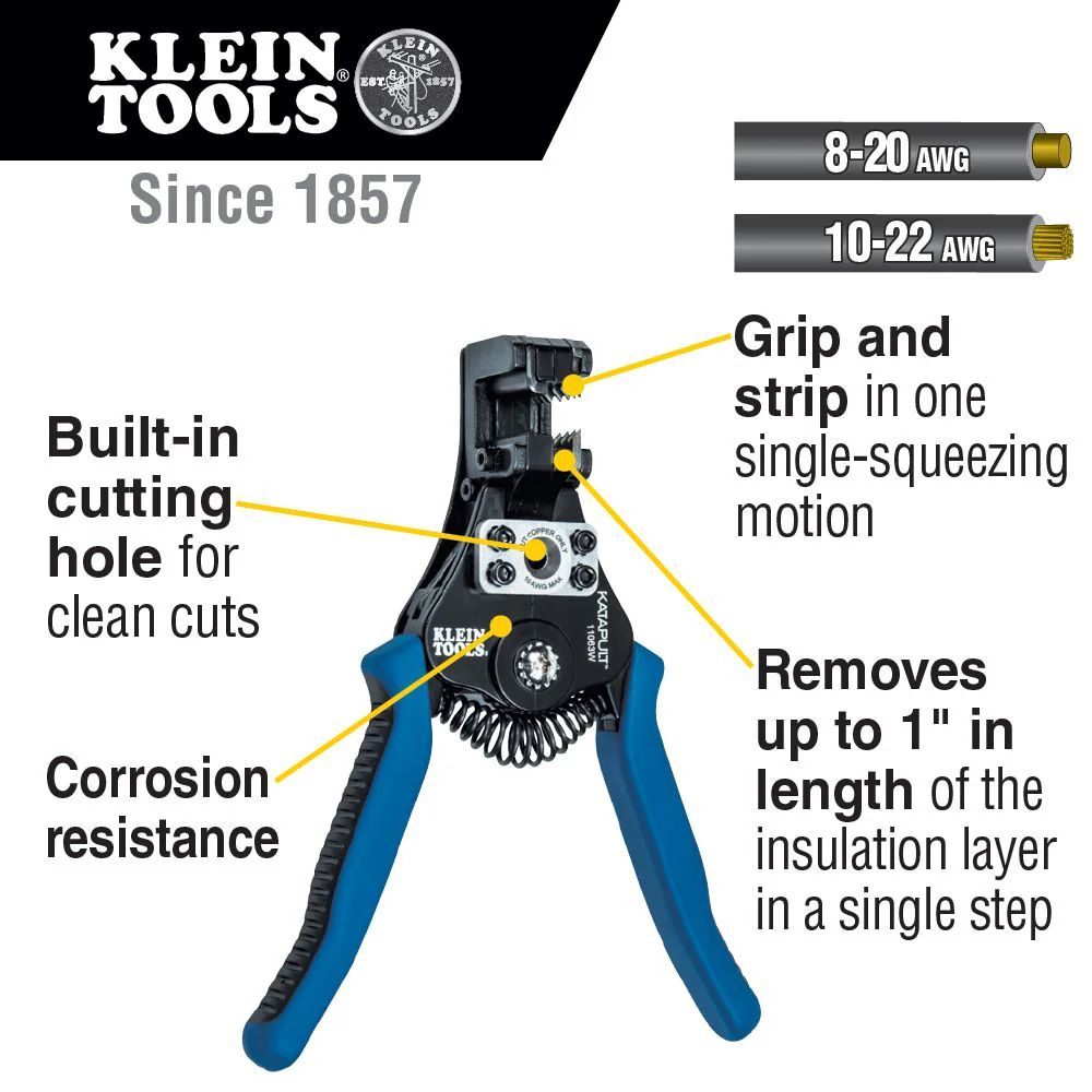 Klein Tools 11063W, Katapult® Wire Stripper and Cutter for Solid and Stranded Wire - Image 7