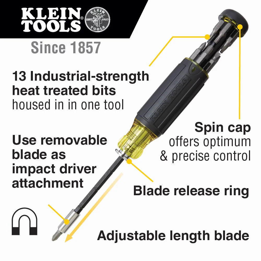 Klein Tools 32303, 14-in-1 Multi-Bit Adjustable Length Screwdriver - Image 9
