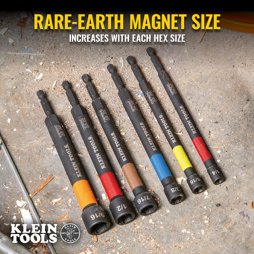Klein Tools 32930, Magnetic Color-Coded Power Nut Setters, 6-Piece Set - Image 3