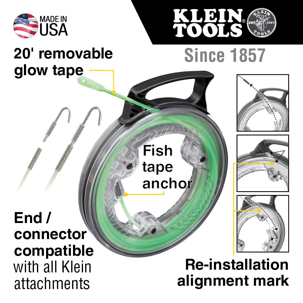 Klein Tools 50550, Glow Fish Tape, 20-Foot - Image 8
