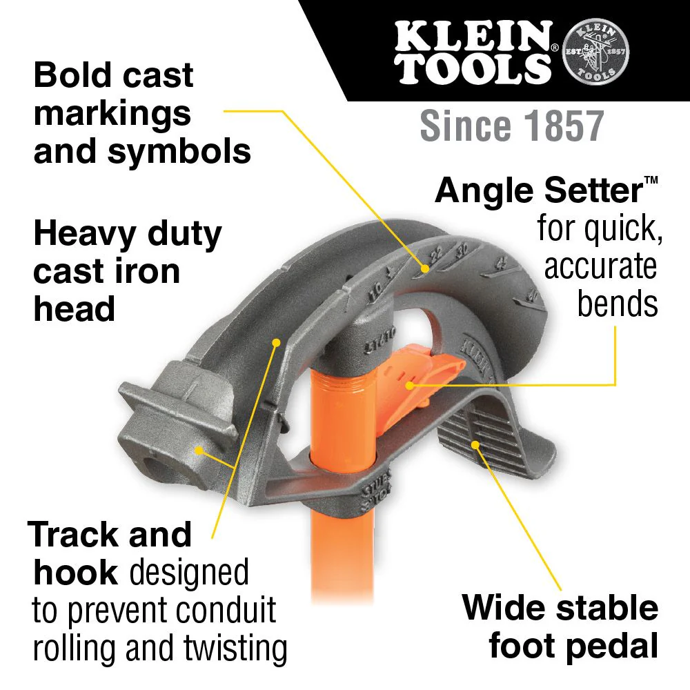 Klein Tools 51603, Iron Conduit Bender 1/2-Inch EMT with Angle Setter™ - Image 8