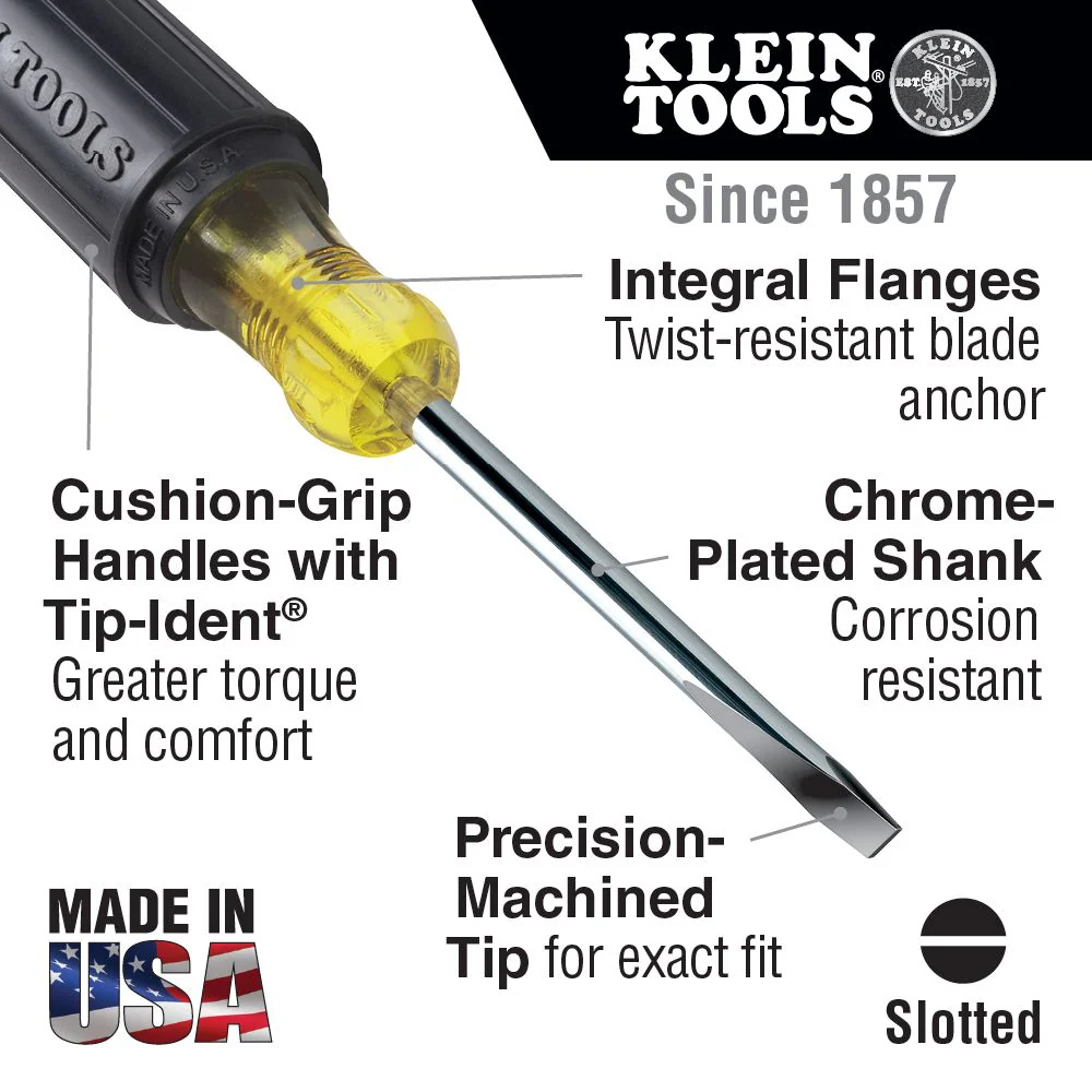 Klein Tools 602-4, 1/4-Inch Keystone Screwdriver, 4-Inch Round Shank - Image 2