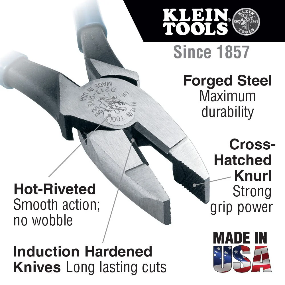 Klein Tools D213-9NE, Lineman's Pliers, New England Nose, 9-Inch - Image 6