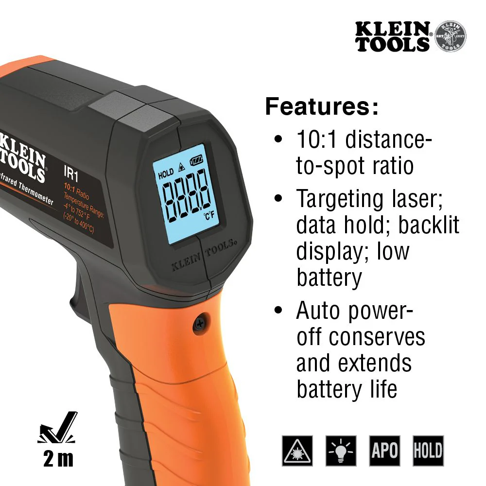 Klein Tools IR1, Infrared Digital Thermometer with Targeting Laser, 10:1 - Image 4