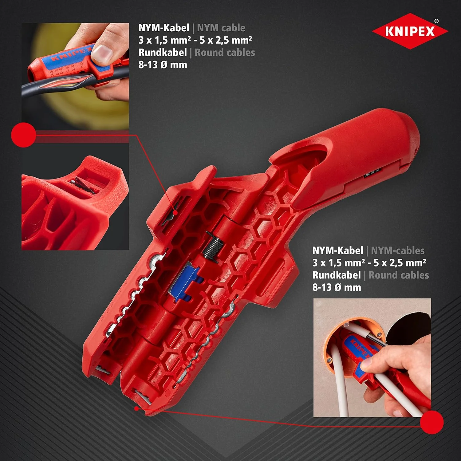 Knipex 16 95 01 SB, ErgoStrip Universal Stripping Tool 135 mm Right Hand - Image 2