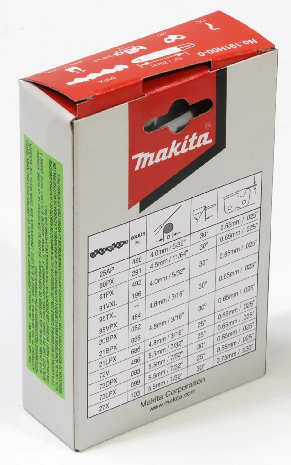 Makita 191H00-0, 10" Saw Chain, 3/8", .043" (For DUC254, DUA250/251, UA001/002) - Image 3