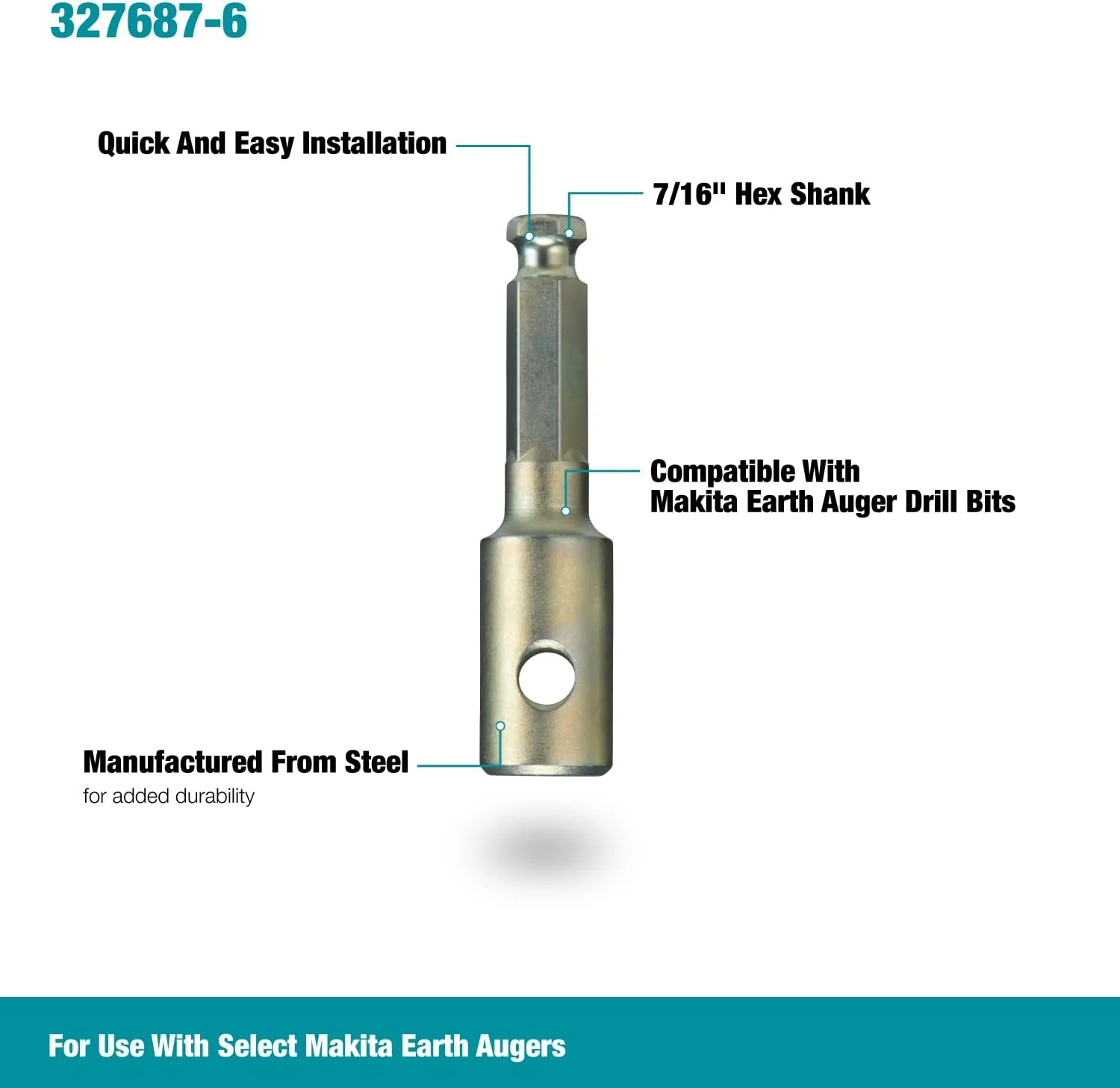 Makita 327687-6, Earth Auger Bit Adapter - Image 2