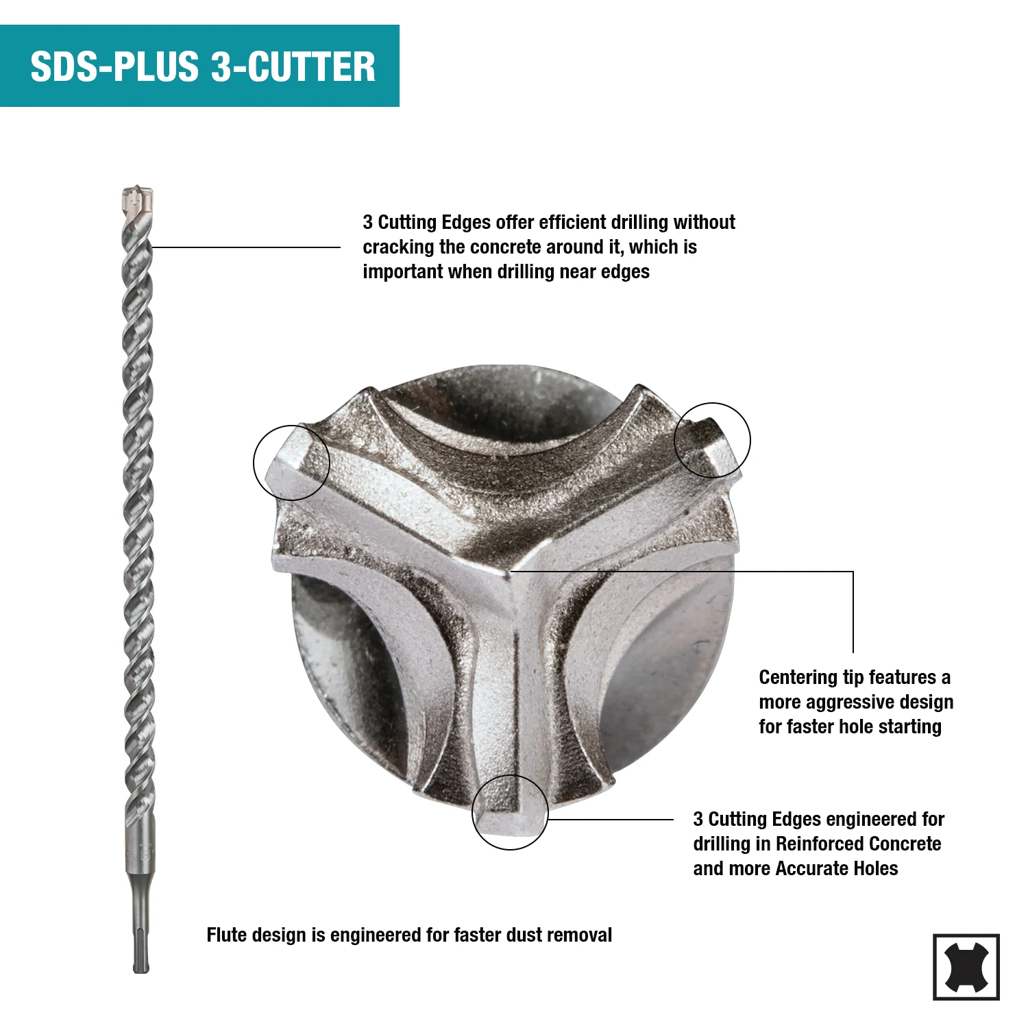 Makita B-61298, SDS-PLUS TCT PREM 3C BIT ASSORTED 5/KT - Image 2