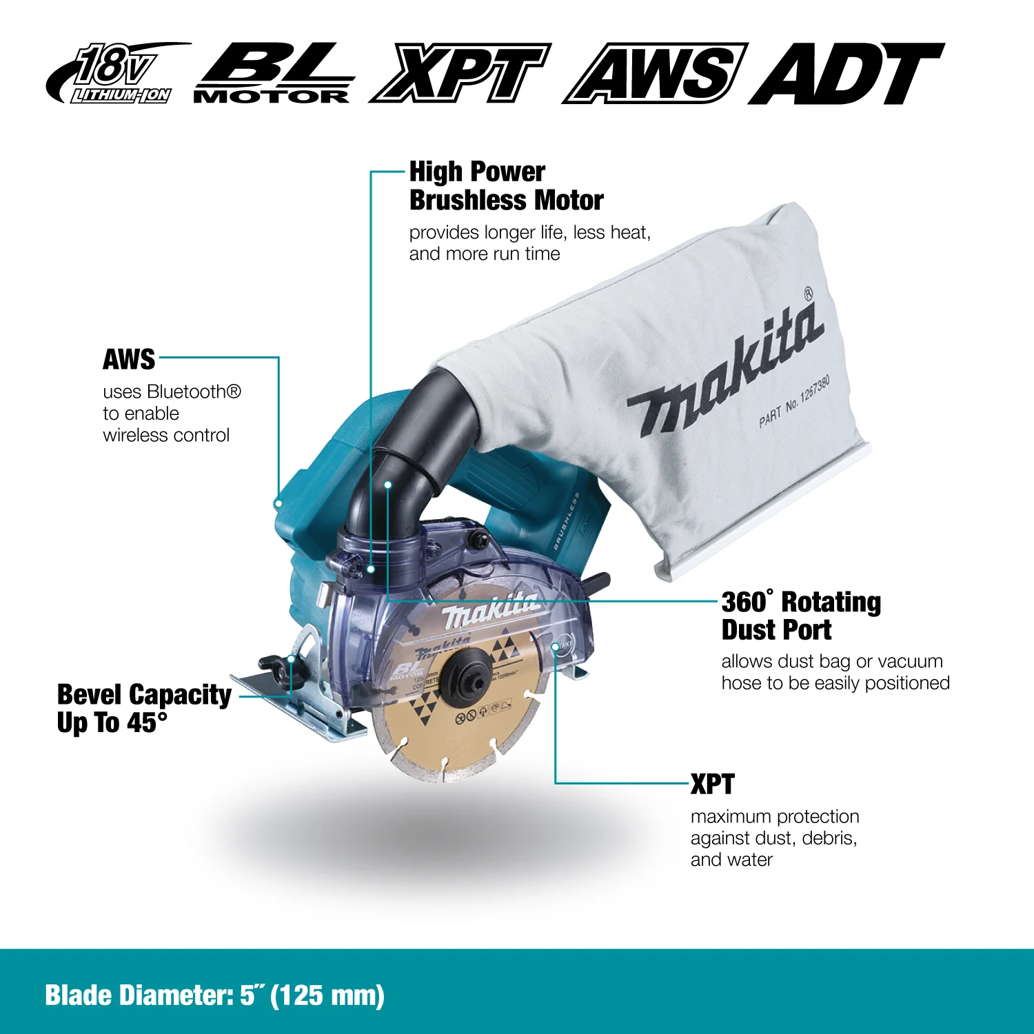 Makita DCC500ZX1, 18V LXT Brushless  5" Masonry Saw (Tool Only) - Image 3