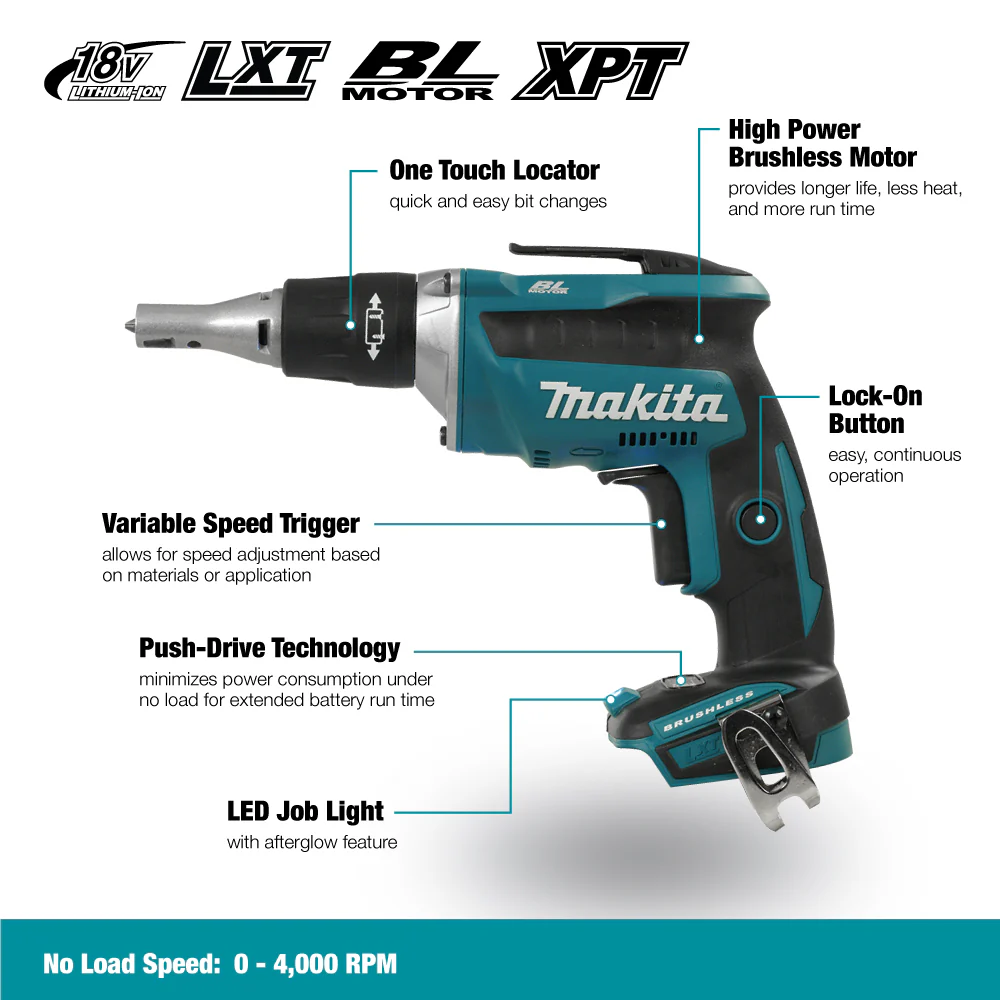 Makita DFS452Z, 1/4" Cordless Drywall Screwdriver with Brushless Motor (Tool Only) - Image 3
