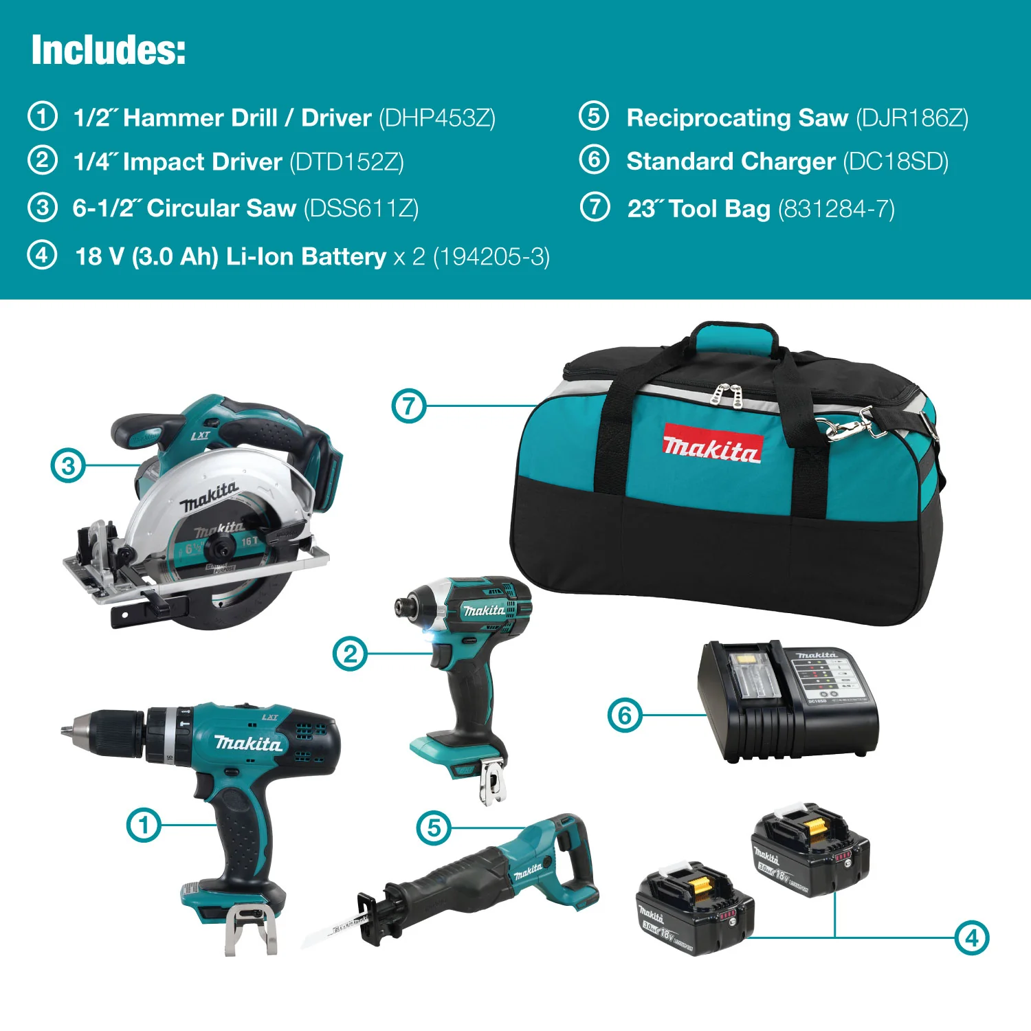Makita DLX4057X1, 18V LXT 4-Tool Combo Kit (3.0 Ah) - Image 3
