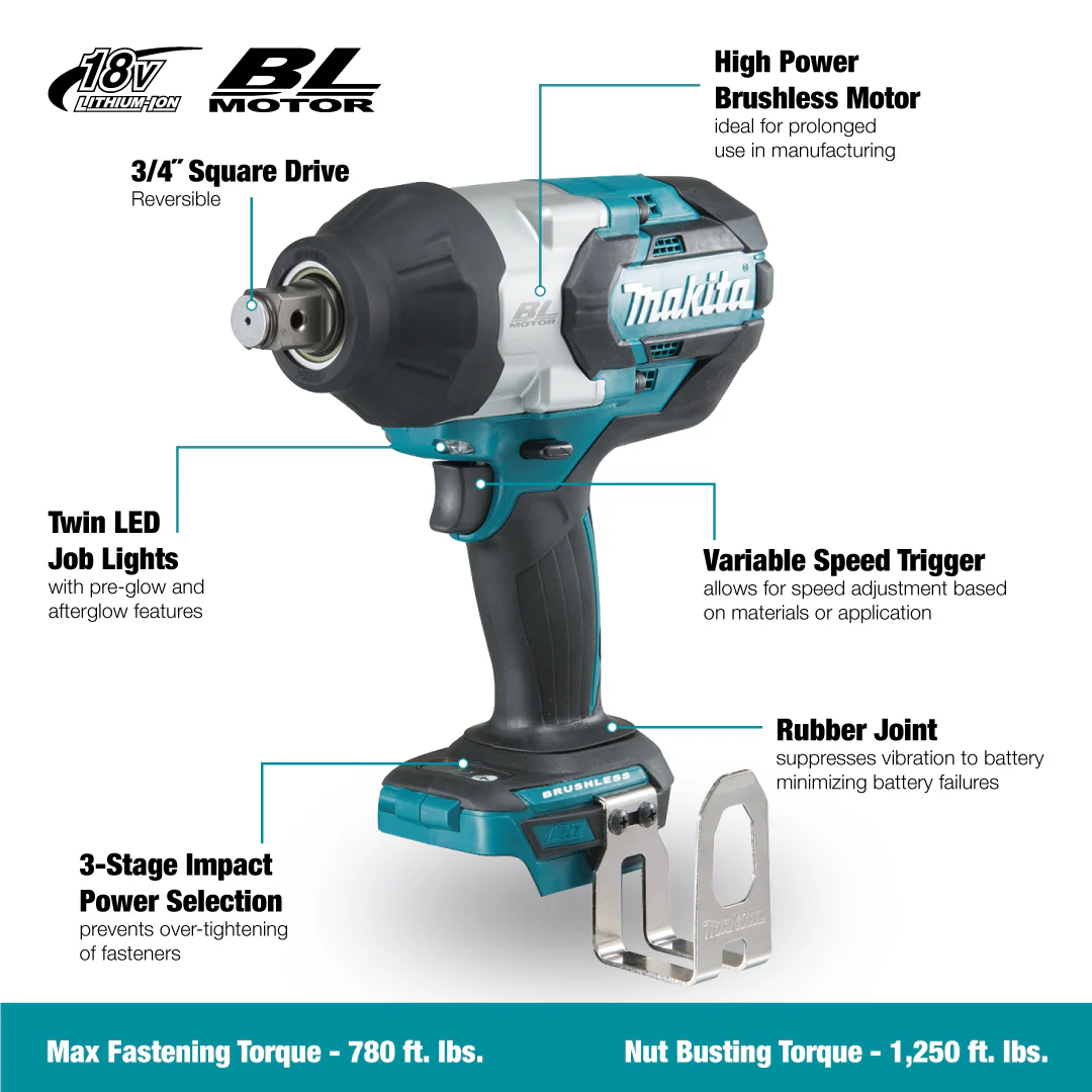 Makita DTW1001RTE, 18V LXT Brushless 3/4" Impact Wrench 5.0Ah Kit - Image 9