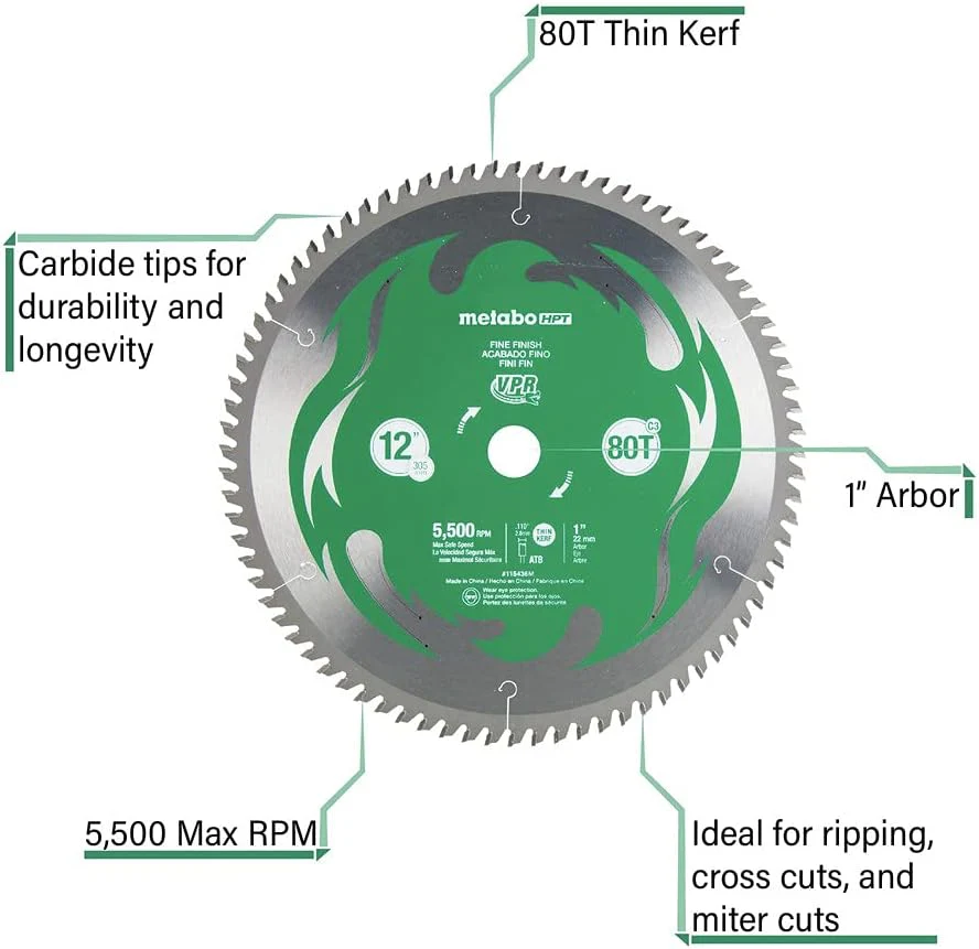 Metabl HPT 115436M, 12-Inch Miter Saw Blade, 80T, Fine Finish, 1-Inch Arbor, Thin Kerf, 5500 Max RPM - Image 3