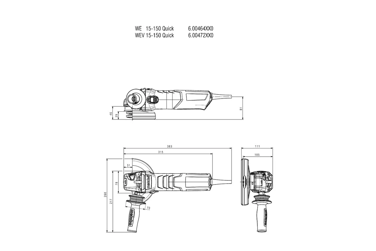 Metabo 600464420, WE 15-150 Quick Angle Grinder (5”, 9,600rpm , Tacho-Constamatic) - Image 6