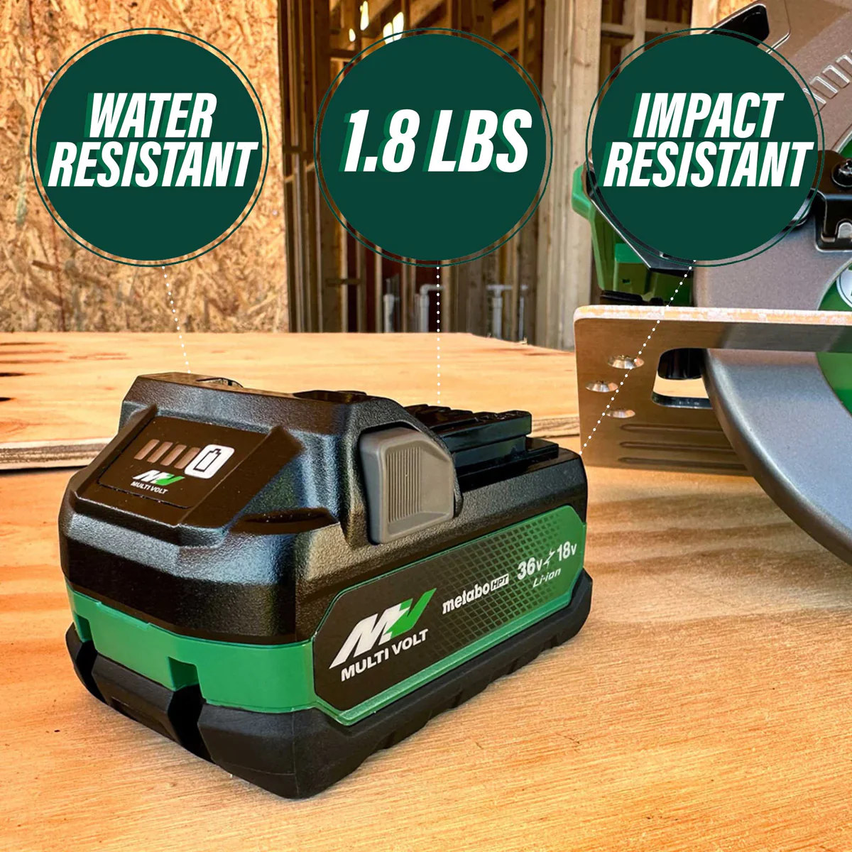 Metabo HPT 380083M, 36V/18V 2.5/5.0Ah MultiVolt Water & Impact Resistant Battery - Image 3