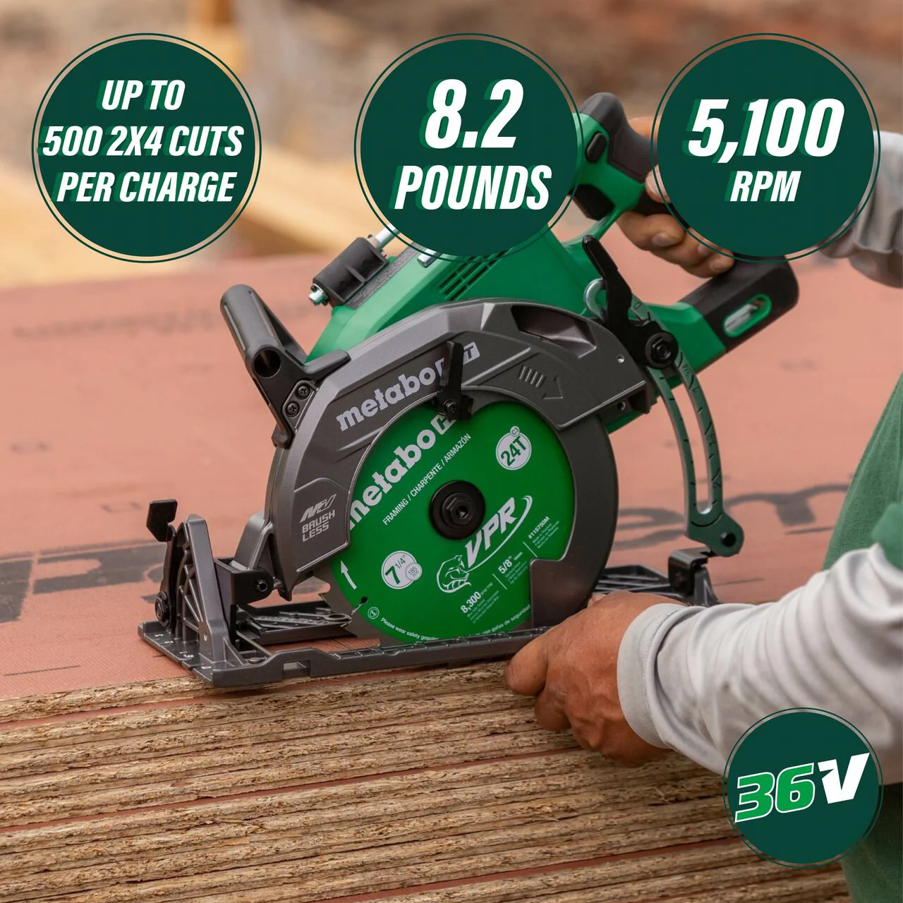Metabo HPT C3607DWAQ4M, 36V MultiVolt 7-1/4" Rear Handle Circular Saw (Tool Only) - Image 2