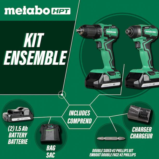 Metabo HPT KC18DDX, 18V Brushless  Drill and Impact Driver Combo Kit (1.5Ah) - Image 2