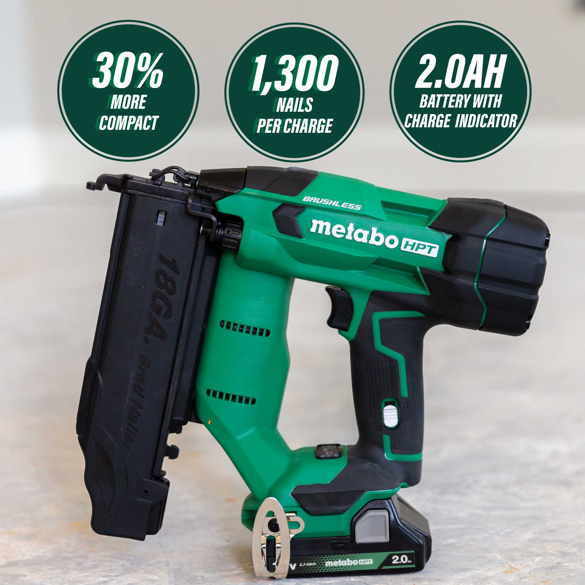 Metabo HPT NT1850DFQ4, 2'' 18V Brushless Li-Ion 18 Ga Brad Nailer (Tool Only) - Image 3