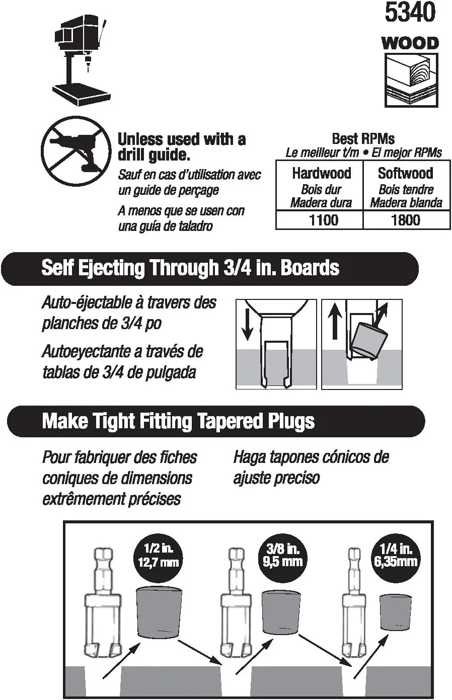 Milescraft 5340, 3pc. PlugCutter Set (1/2", 3/8", 1/4") - Image 3