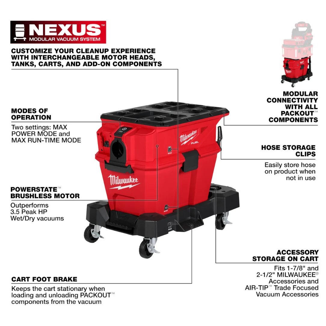 Milwaukee 0915-20, M18 FUEL™ NEXUS™ 6 Gallon Wet/Dry Vacuum w/ PACKOUT™ Compatibility - Image 2